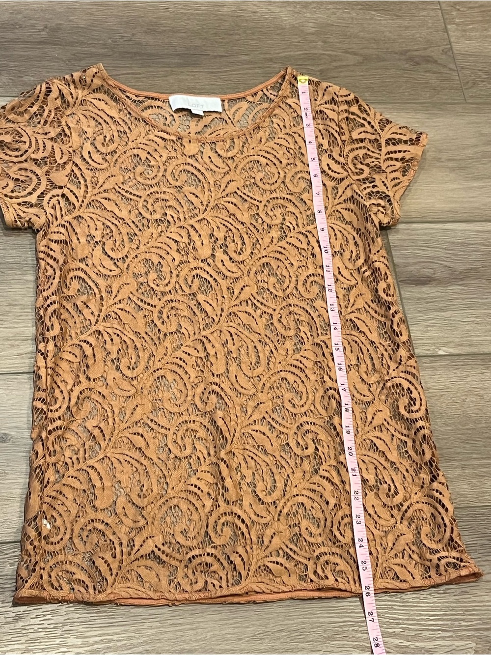 LOFT Short Sleeve Lace Tee Shirt in Copper Rust Color See-Through Small - Picture 3 of 7